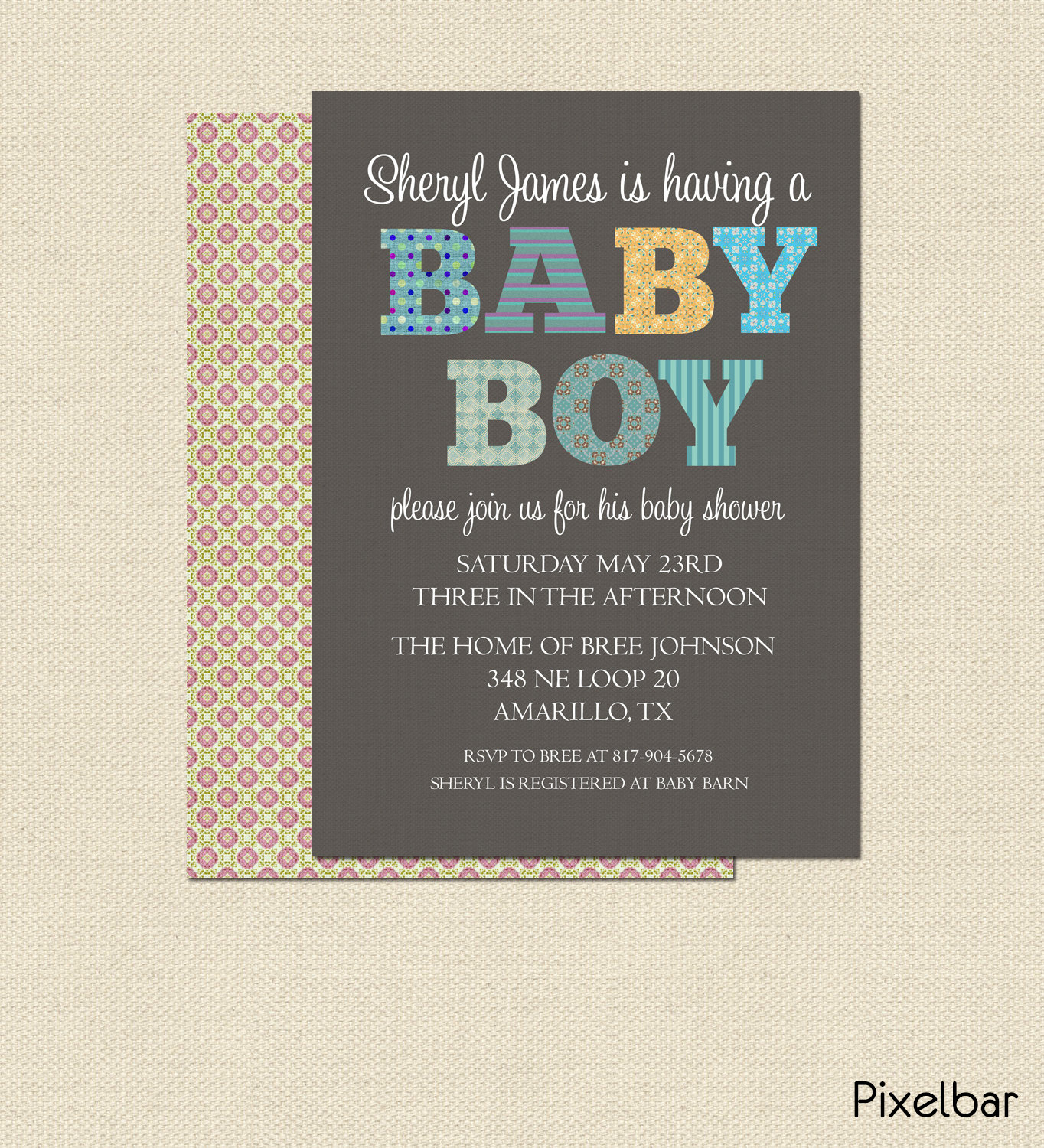 ... Printable Baby Shower Invitation for Girl No.2 Blue Gray Modern Style